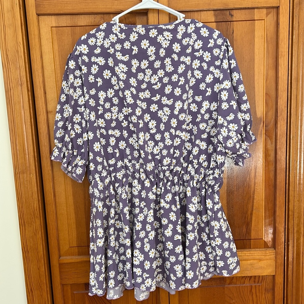 Purple & White Daisy Floral Babydoll Top Plus 4X GUC Short Sleeve Stretch - Picture 2 of 7